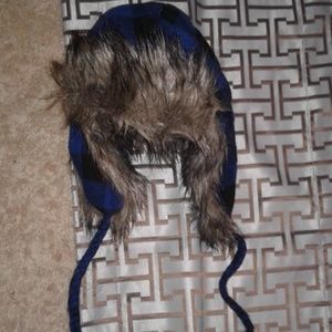 American Eagle Blue and Black Plaid Trapper Hat